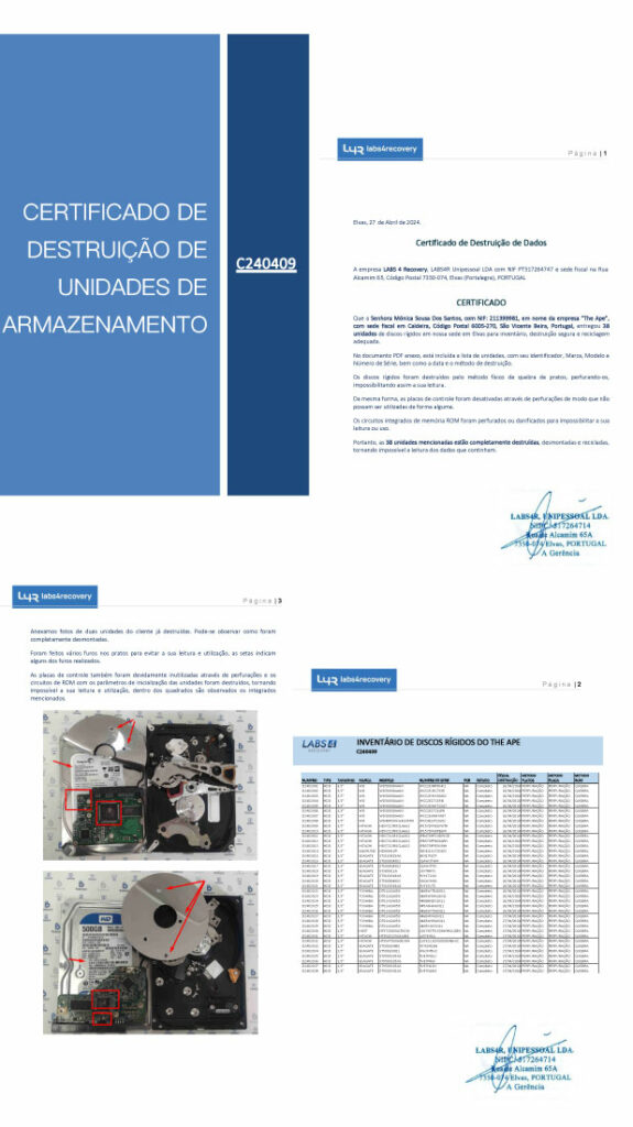 Serviços Profissionais de Apagar e Destruição de Dados Destrucción de Discos Duros