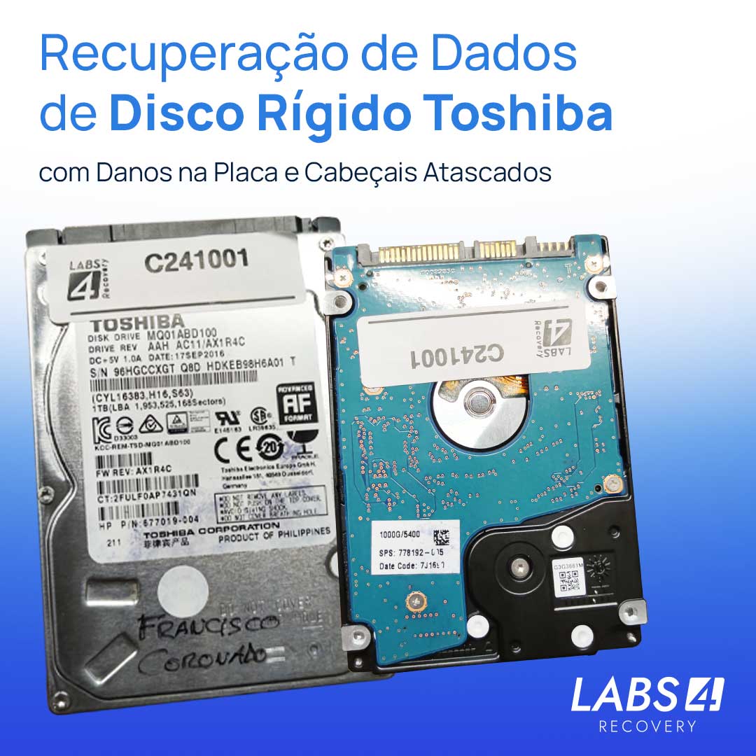 Recuperação de Dados de Disco Rígido Toshiba MQ01ABD100 com Placa Base com danos e Cabeçais Atascados