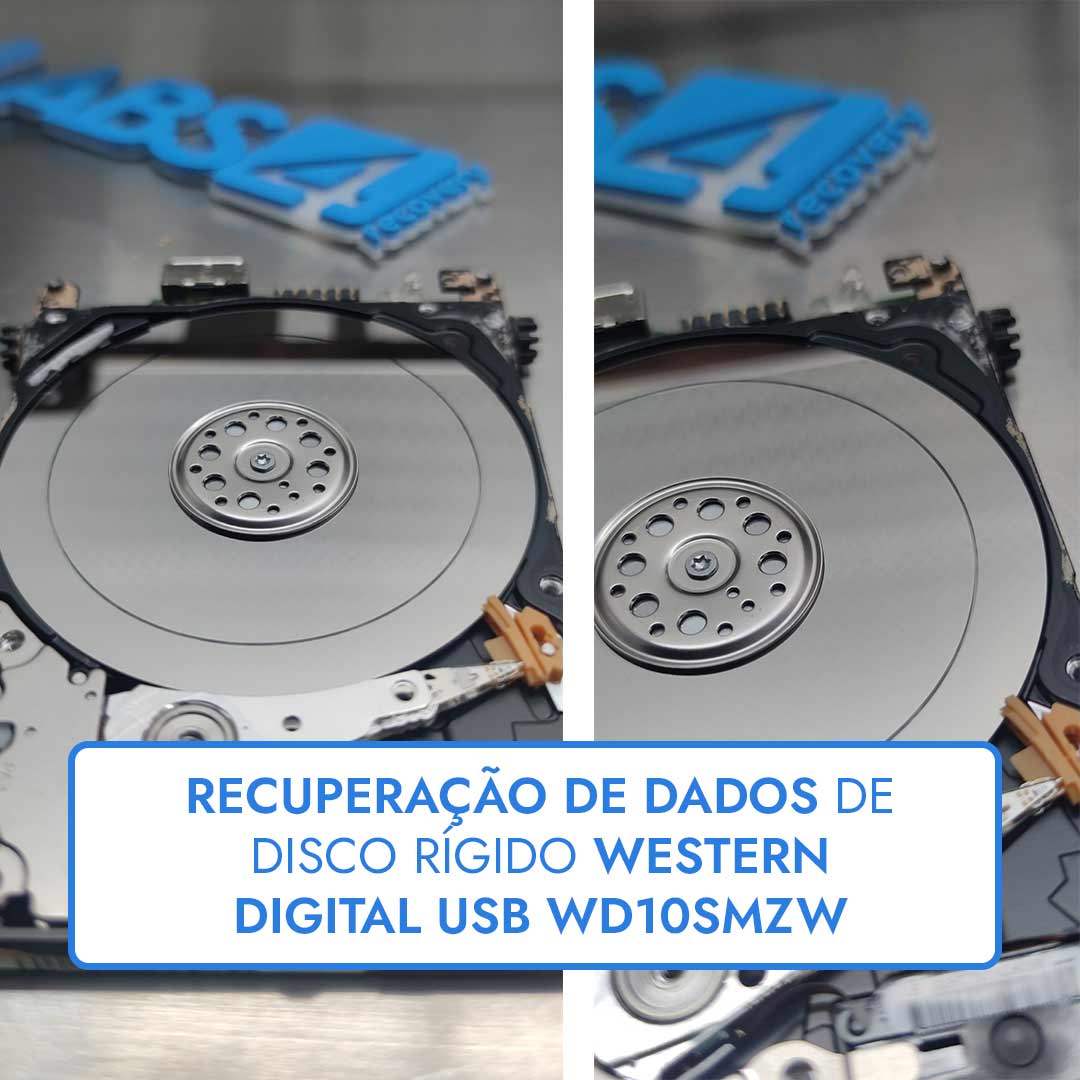 Recuperação de Dados de Disco Rígido Western Digital USB WD10SMZW Manipulado e com Prato com Sulcos